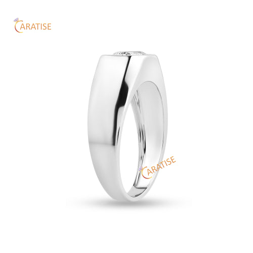 1.25 TDW Round Cut Men's Moissanite Diamond Solitaire Band 925 Silver