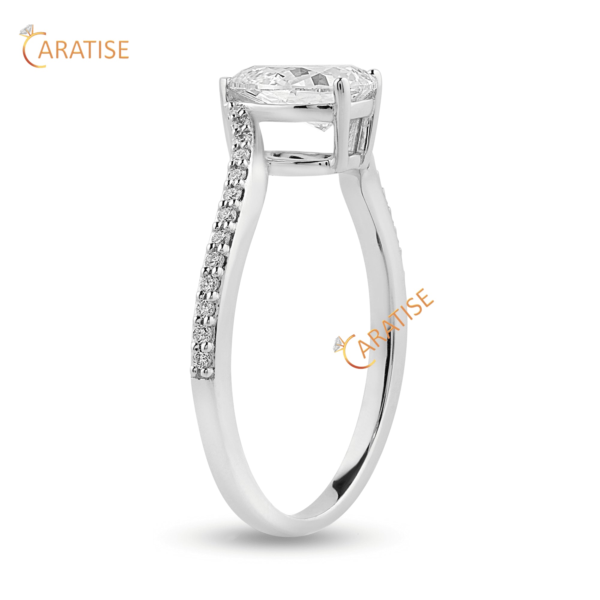 1.375 TDW Pear & Round Cut Diamond Engagement Ring 925 Silver