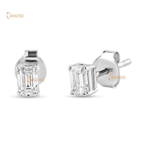 0.93 TDW Emerald Cut Diamond Stud 925 Silver