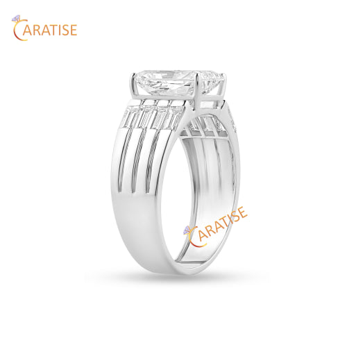 4.22 TDW Radiant & Baguette Cut Men's Engagement Moissanite Diamond Engagement Ring 25 Silver