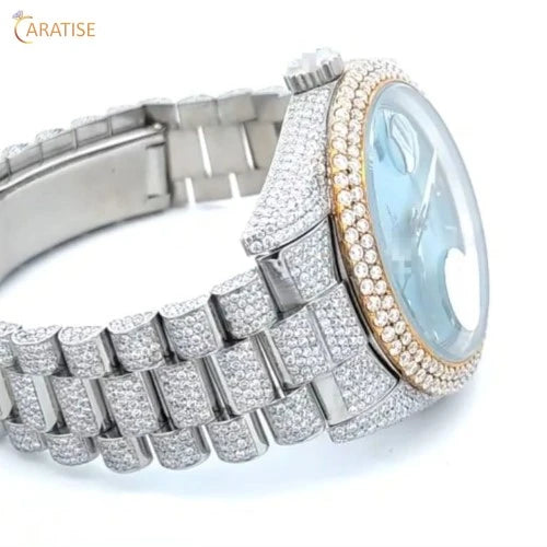 17.00 TDW Round Cut Diamond Watch | Stainless Steel | Moissanite Diamond Watch | Dazzling Watch For Him | EF-VS Color