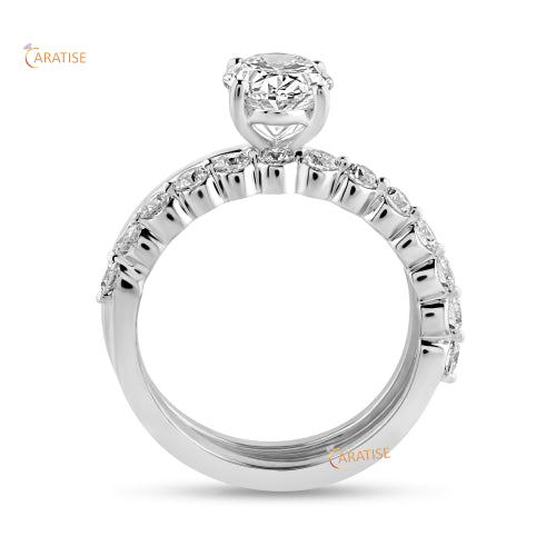 2.08 TDW Oval & Round Cut Moissanite Diamond Ring with Band 925 Silver