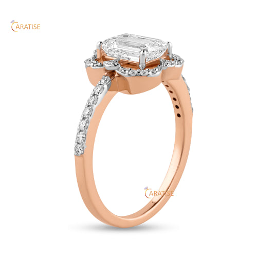 1.75 TDW Emerald & Round Cut Moissanite Diamond Halo Ring 925 Silver