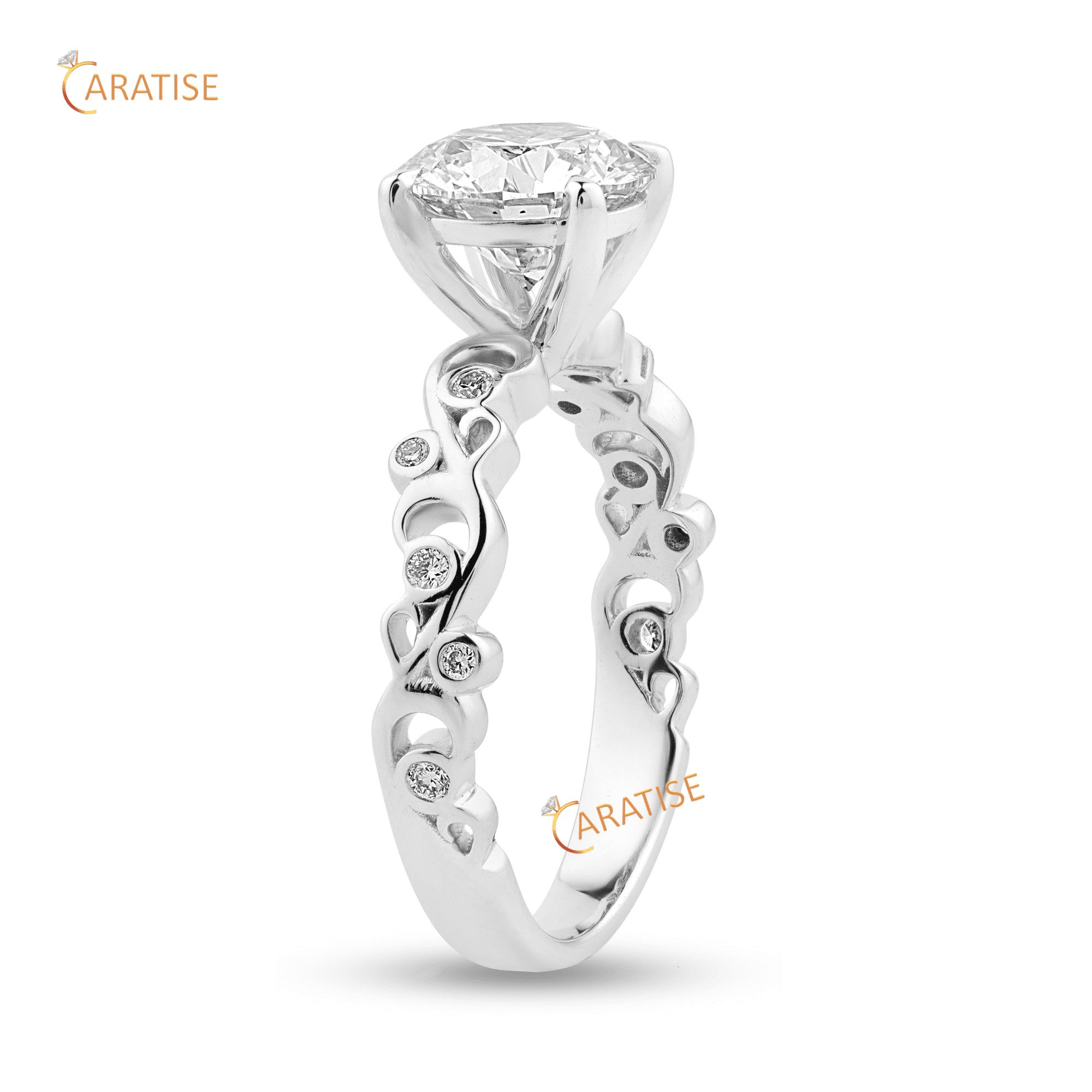 2.09 TDW Round Cut Diamond Engaement Ring 925 Silver
