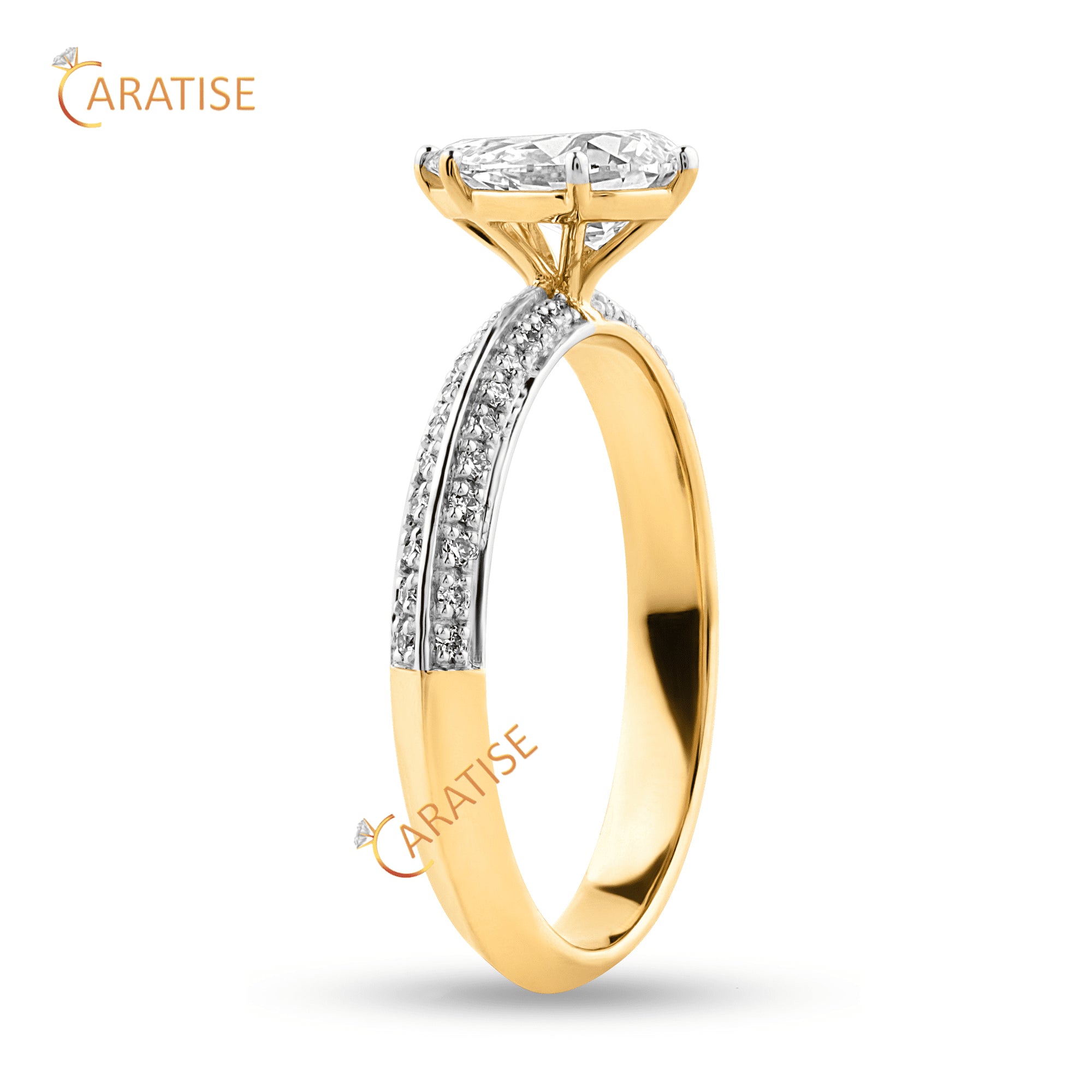 0.96 TDW Pear & Round Cut Diamond Engagement Ring 925 Silver