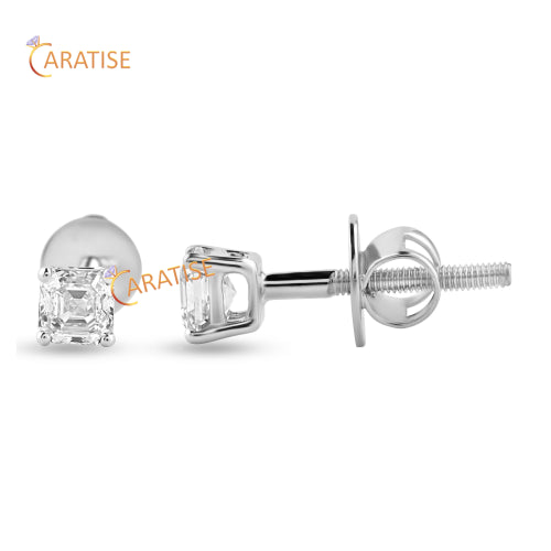 0.72 TDW Asscher Cut Diamond Earring 925 Silver