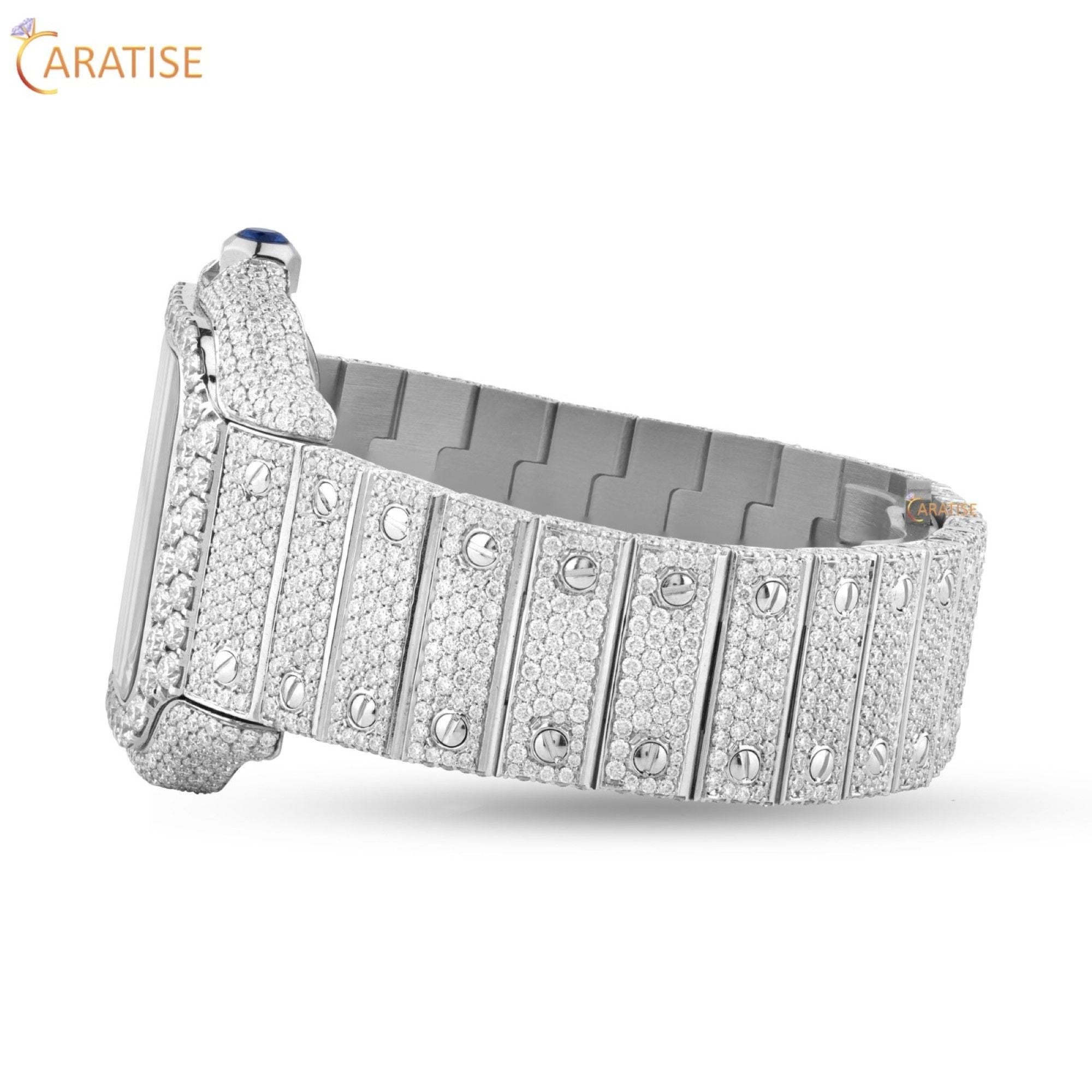 20.81 TDW Round Cut Moissanite Diamond Watch Stainless Steel