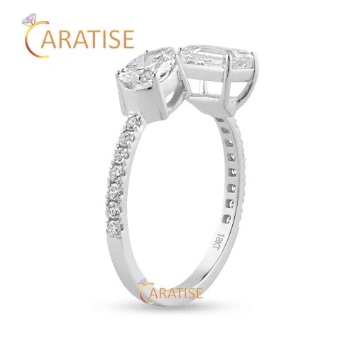 1.42 TDW Pear, Emerald & Round Cut Diamond Ring 925 Silver