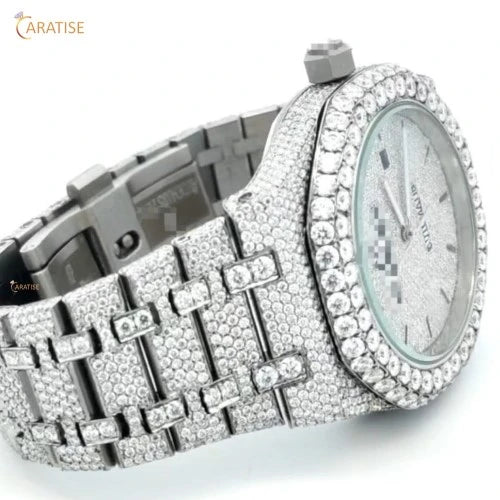 18.20 TDW Round Cut Men's Diamond Watch | Stainless steel | Moissanite Diamond | Elegant Diamond Watch For Him