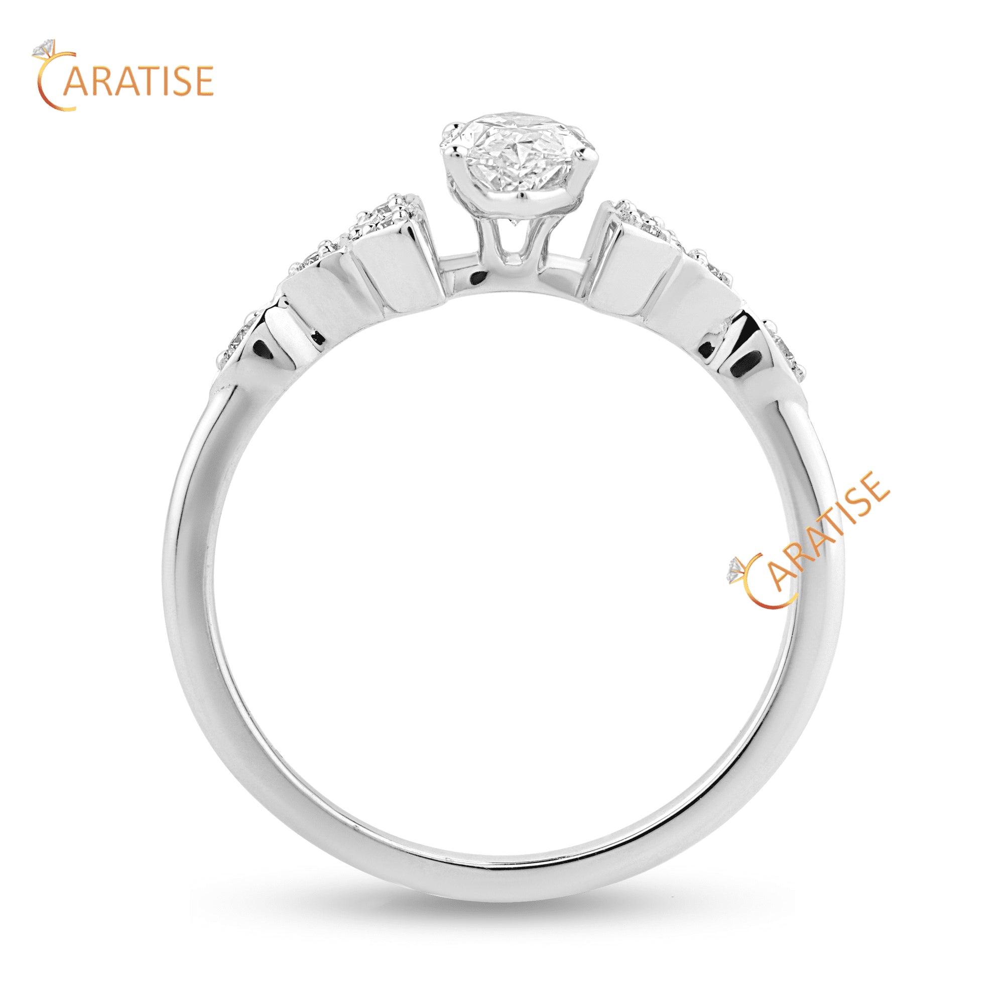 0.77 TDW Marquise & Round Cut Diamond Engagement Ring 925 Silver