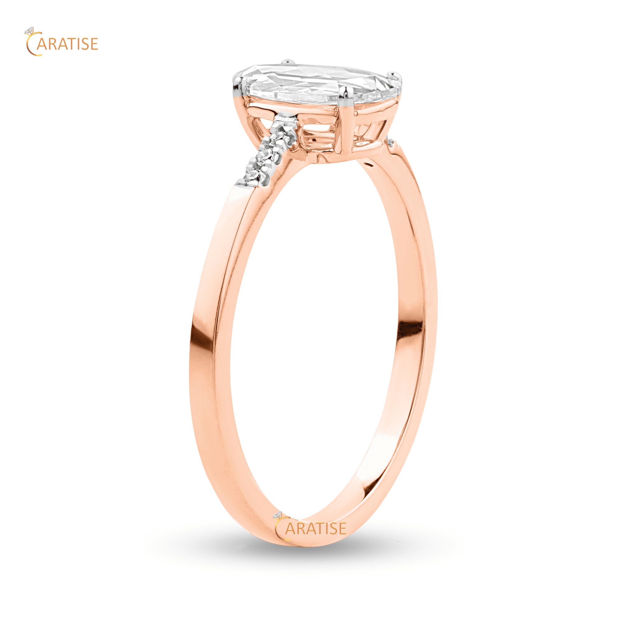 0.62 TDW Oval Rose Cut & Round Moissanite Diamond Engagement Ring 925 Silver