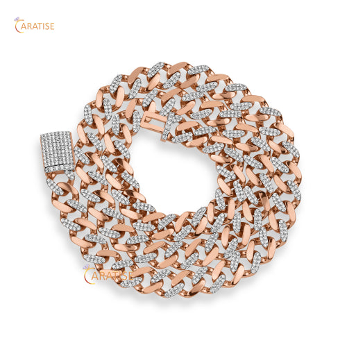 4.99 TDW Round Cut Diamond Cuban Chain 925 Silver