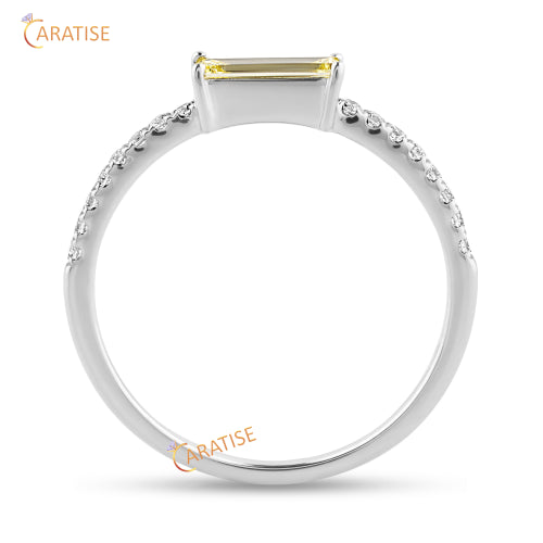 0.748 TDW F. Y. Baguette & Round Cut Moissanite Diamond Engagement Ring 925 Silver