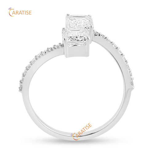 2.24 TDW Emerald & Round Cut Moissanite Diamond Ring Engagement 925 Silver