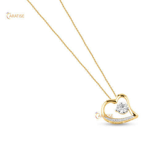 1.08 TDW Round Cut Diamond Heart Pendant With Chain 925 Silver