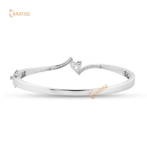 1.48 TDW Heart & Round Cut Diamond Bangle Bracelet 925 Silver