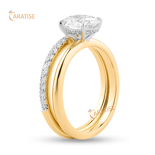 1.168 TDW Oval & Round Cut Moissanite Diamond Ring with Band 925 Silver