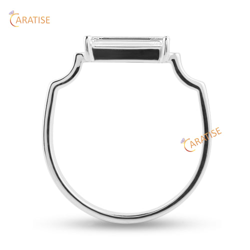 0.60 TDW Baguette Cut Diamond Solitaire Ring 925 Silver