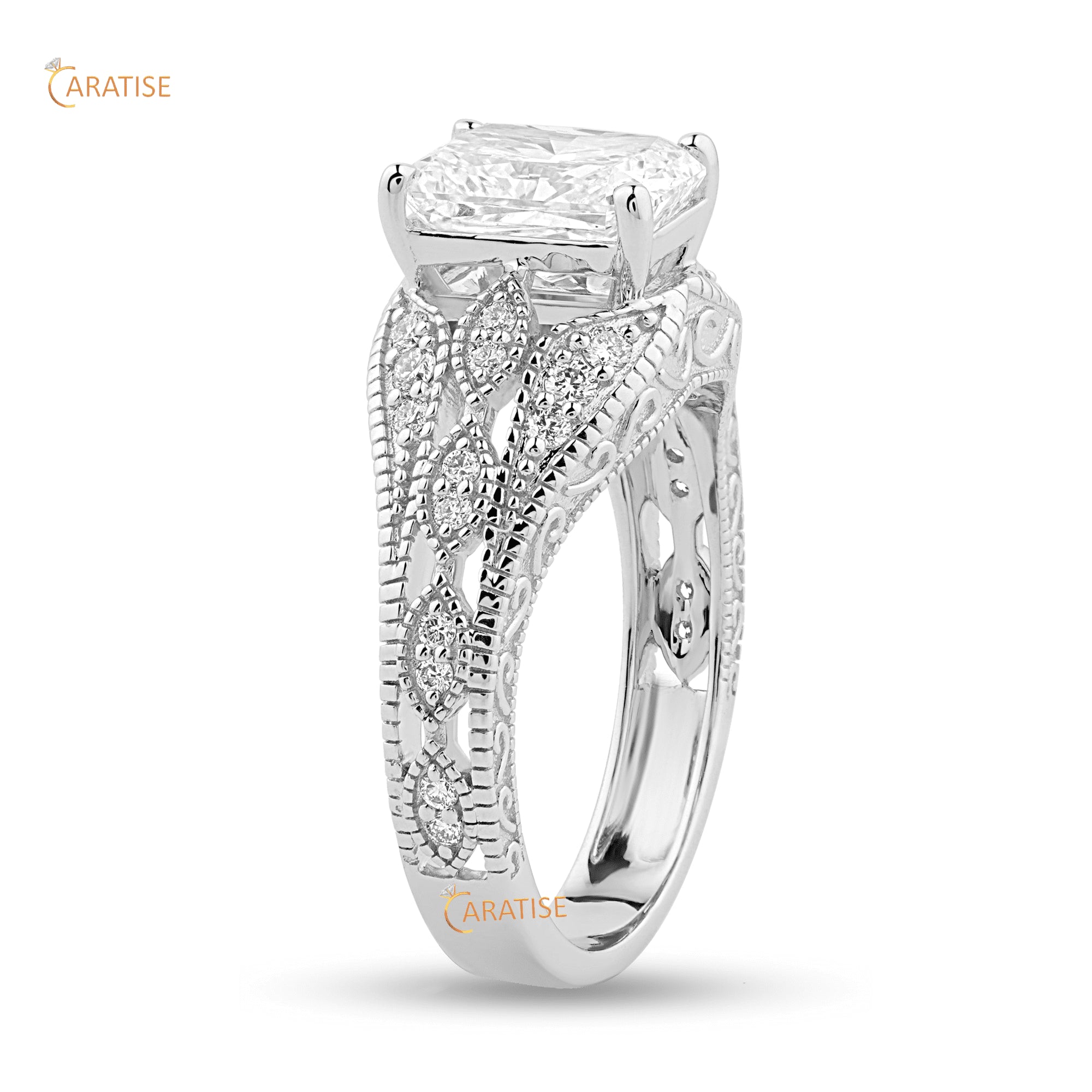 2.46 TDW Radiant & Round Diamond Engagement Ring 925 Silver