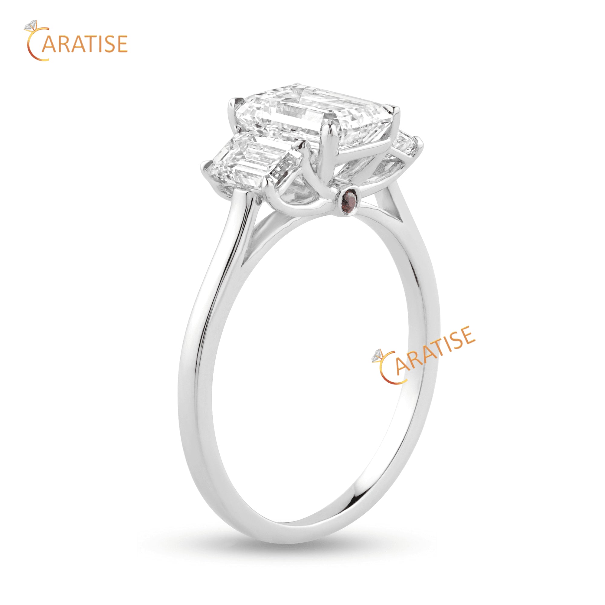 2.10 TDW Emerald,Baguette & Round Cut Moissanite Engagement Diamond Ring 925 Silver