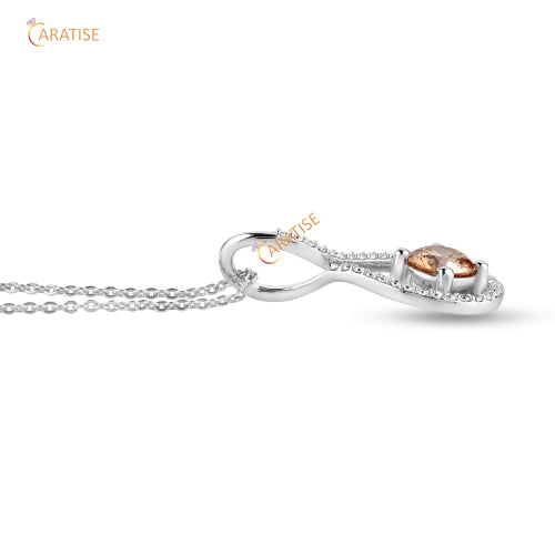 1.23 TDW Round Cut Diamond Custome Pendant With Chain 925 Silver