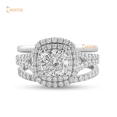 1.79 TDW Cushion & Round Cut Moissanite Diamond Halo Ring 925 Silver