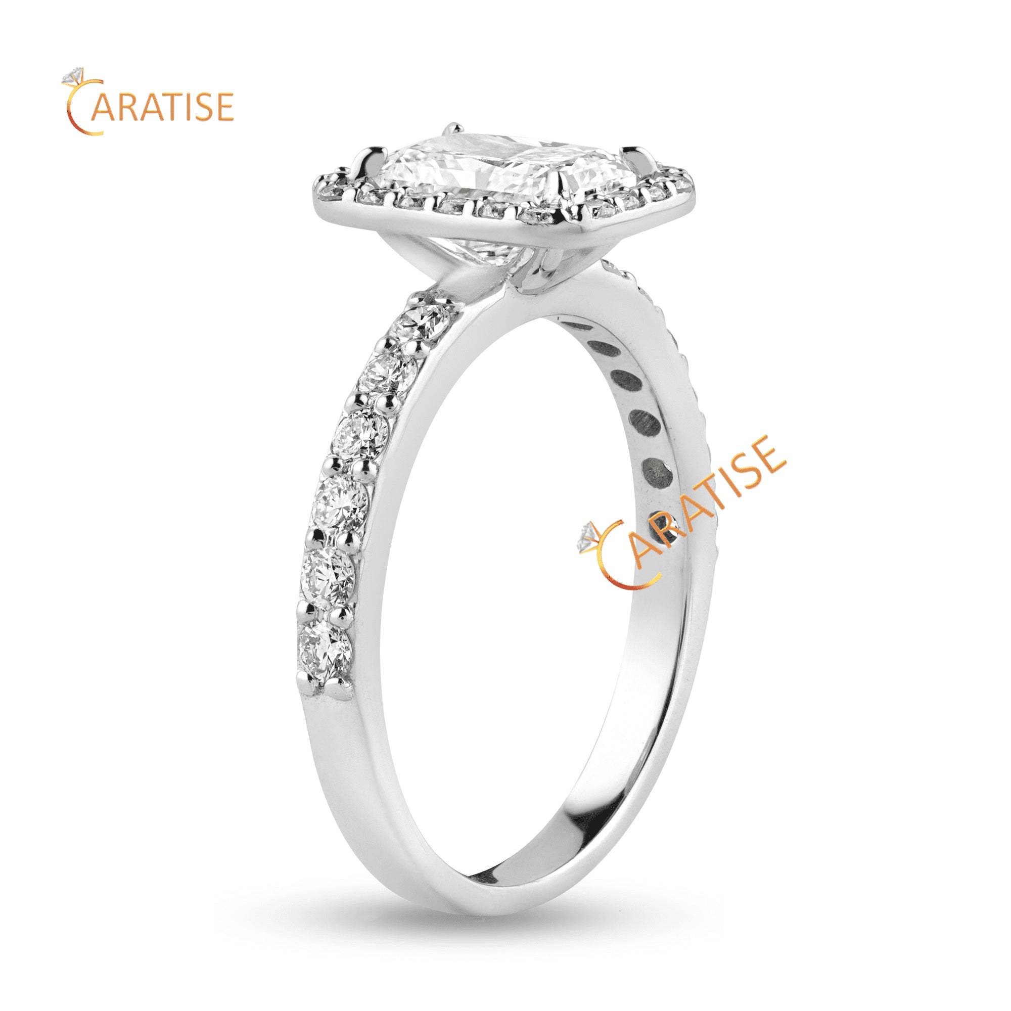 2.01 TDW Radiant & Round Cut Moissanite Diamond Halo Ring 925 Silver