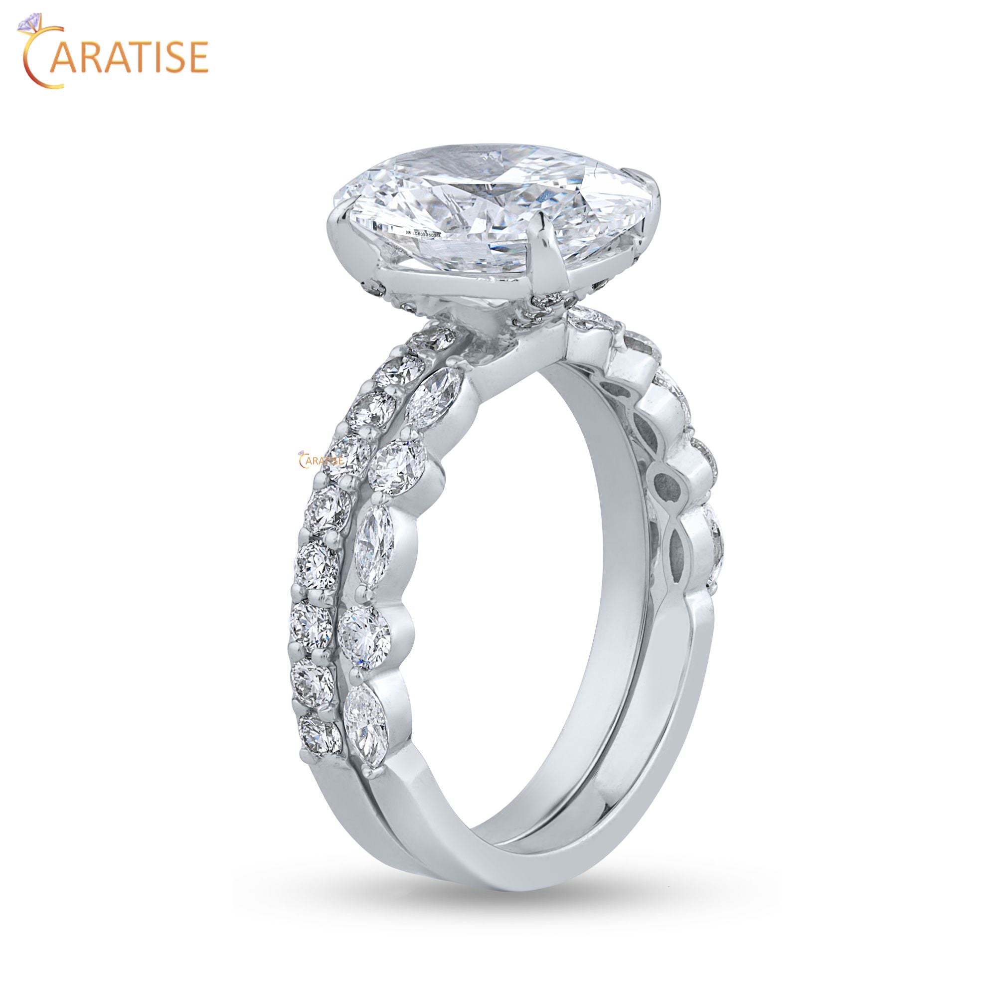 3.20 TDW Oval,Marquise & Round Cut Moissanite Diamond Ring | 925 Silver