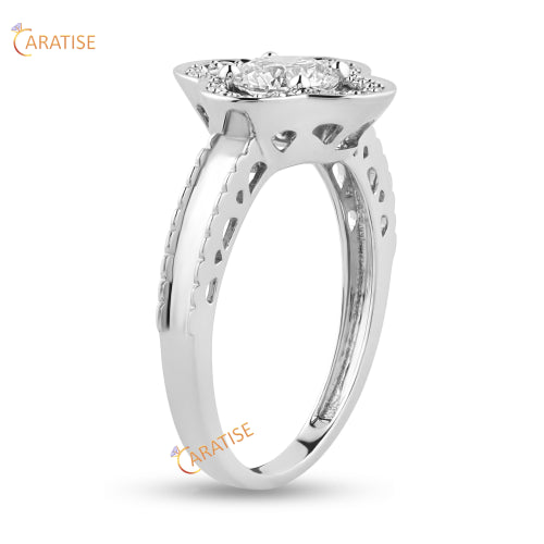0.77 TDW Round Cut  Moissanite Diamond Halo Ring 925 Silver
