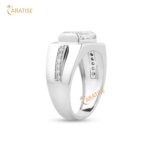 3.58 TDW Radiant & Round Cut Men's Engagement Moissanite Diamond Ring 925 Silver