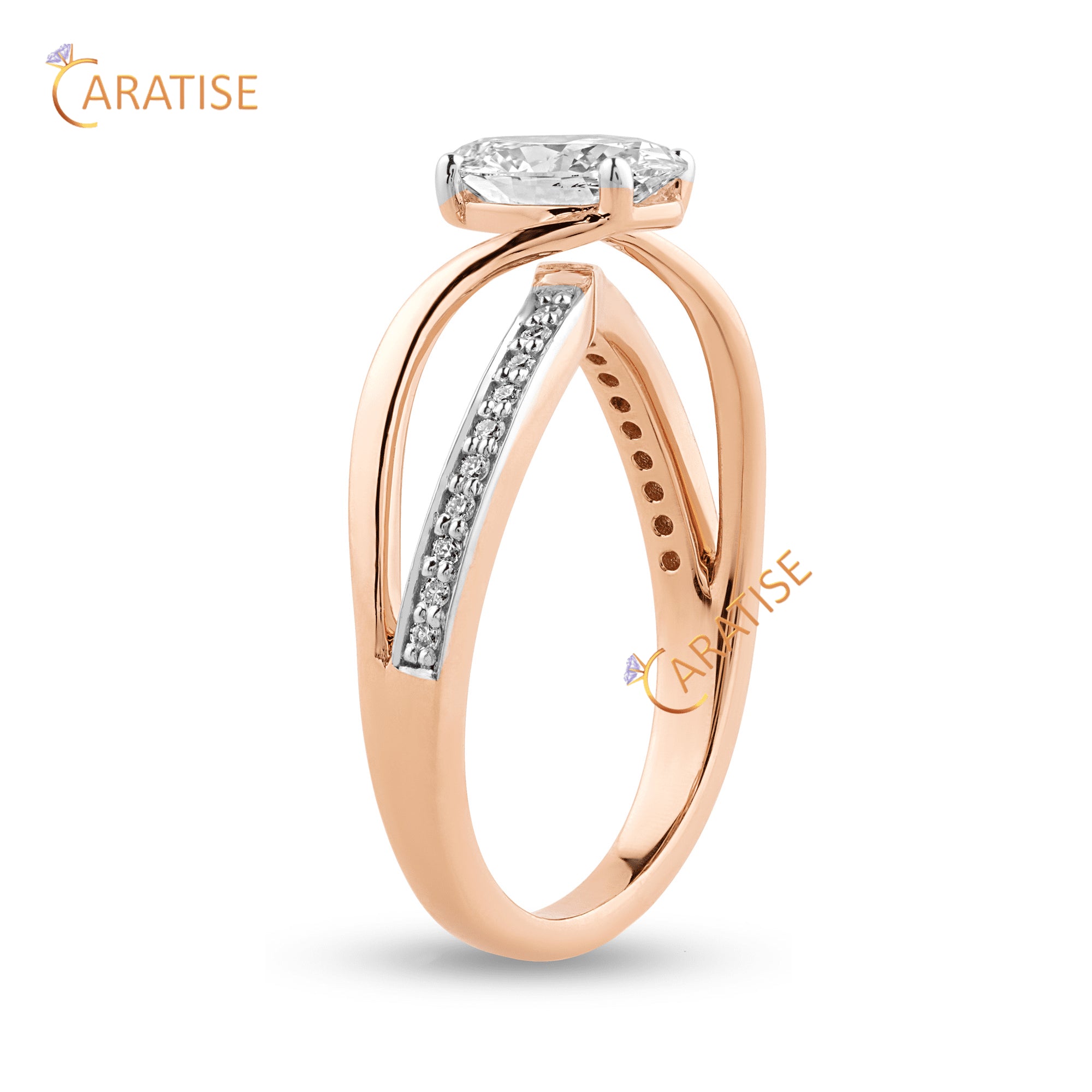 0.85 TDW Oval & Round Cut Diamond Enagement Ring 925 Silver