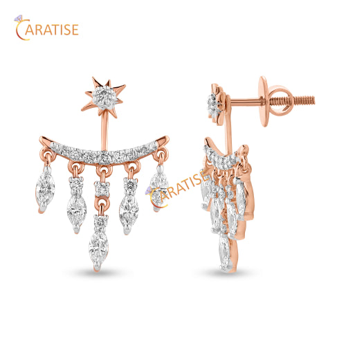 1.272 TDW Round & Marquise Cut Diamond Earring 925 Silver