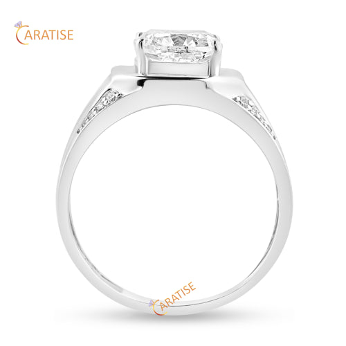 3.31 TDW Cushion & Round Cut Men's  Moissanite Diamond Engagement Ring 925 Silver