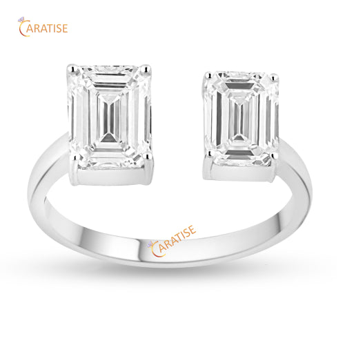2.57 TDW Stunning Emerald Cut  Moissanite Diamond Engagement Rings 925 Silver
