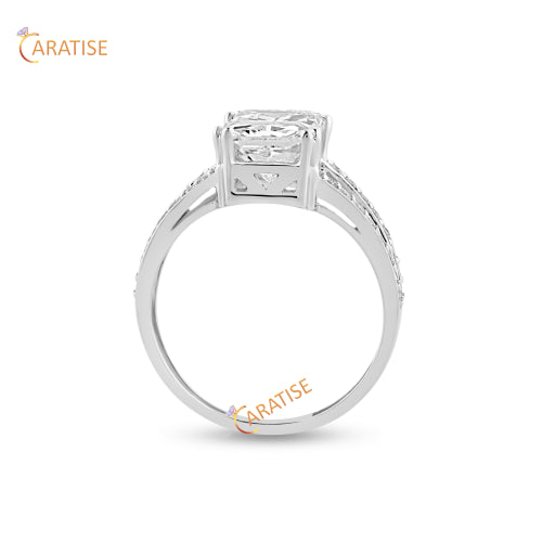 3.27 TDW Radiant & Round Cut Diamond Engagement Ring 925 Silver