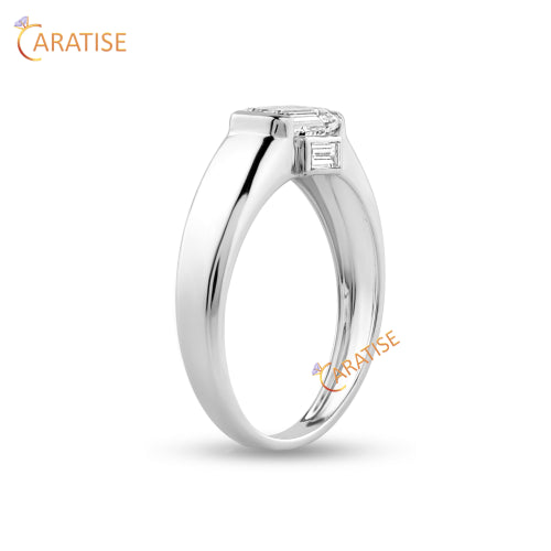 1.70 TDW Emerald & Baguette Cut Moissanite Engagement Ring 925 Silver