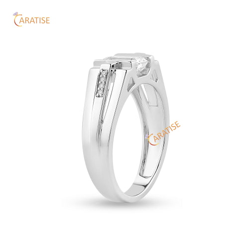 1.562 TDW Emerald & Round Cut Moissanite Diamond Ring