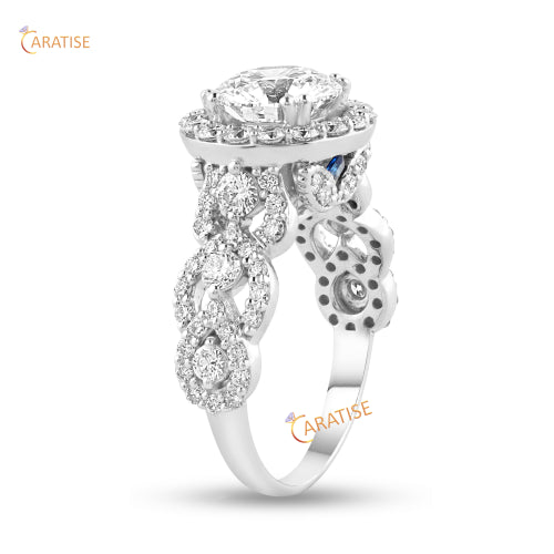 3.26 TDW Round Cut Diamond Engagement Ring 925 Silver