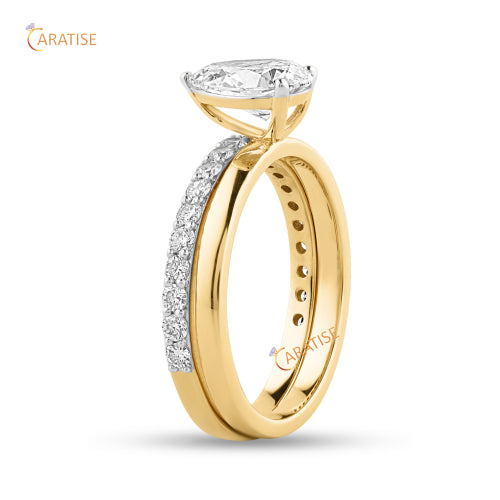 1.28 TDW Pear & Round Cut Moissanite Diamond Ring with Band 925 Silver