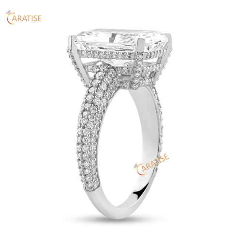 6.21 TDW Radiant & Round Cut Dimaond Ring 925 Silver