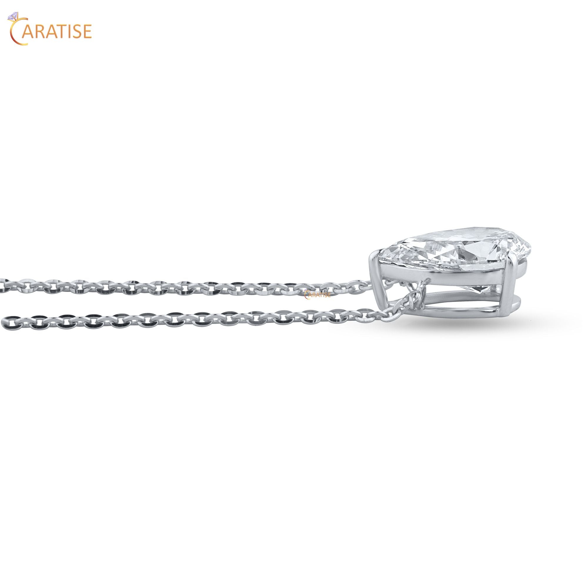 3.11 TDW Pear Cut Diamond Solitaire Pendant 925 Silver