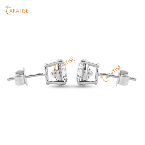 2.09 TDW  Round Cut Diamond Stud Earrings 925 Silver