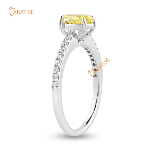 1.22 TDW Fancy Yellow Oval & Round Cut Moissanite Diamond Band Ring 925 Silver