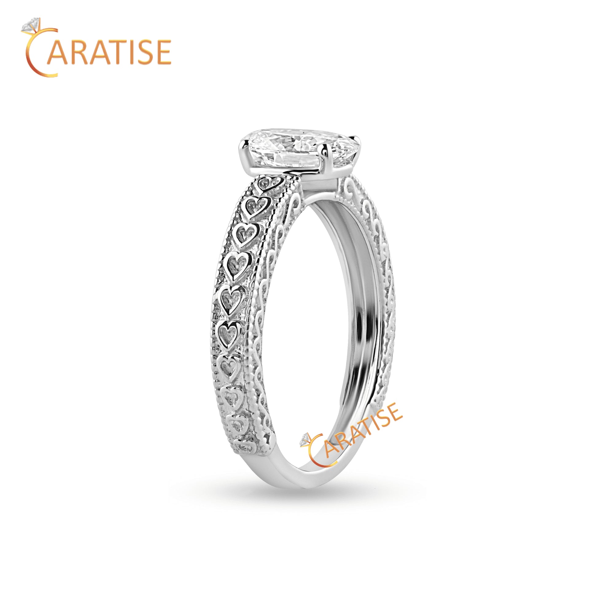 1.06 TDW Oval Cut Diamond Heart Inspires Engagement Ring 925 Silver