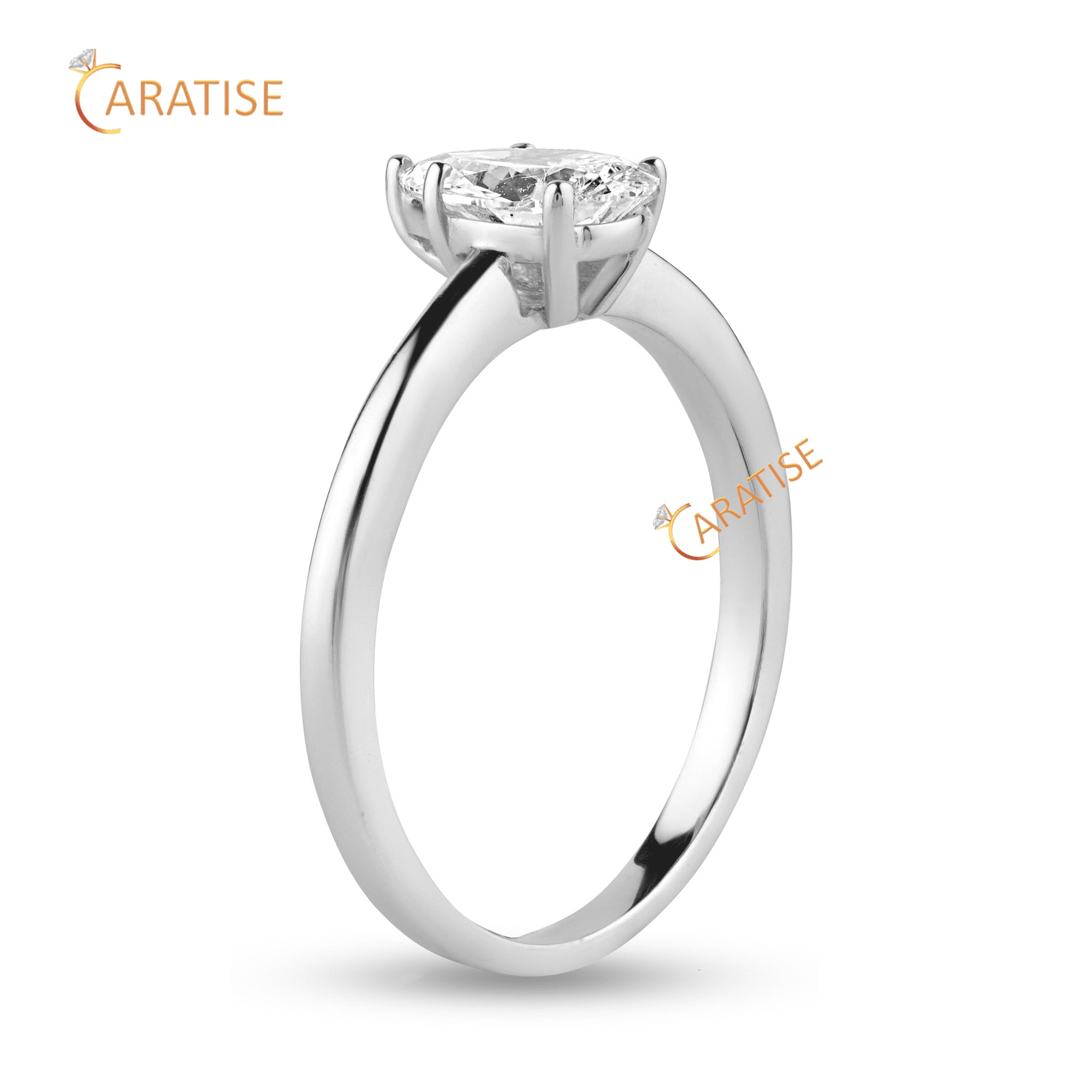 0.87 TDW Pear Cut Diamond Solitaire Ring 925 Silver