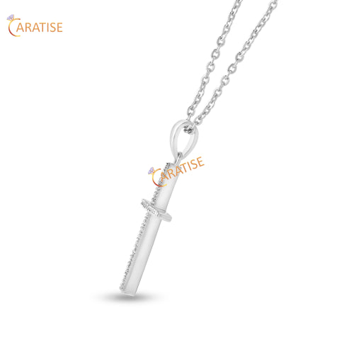 0.07 TDW Round Brilliant Cut Diamond Cross Pendant 925 Silver