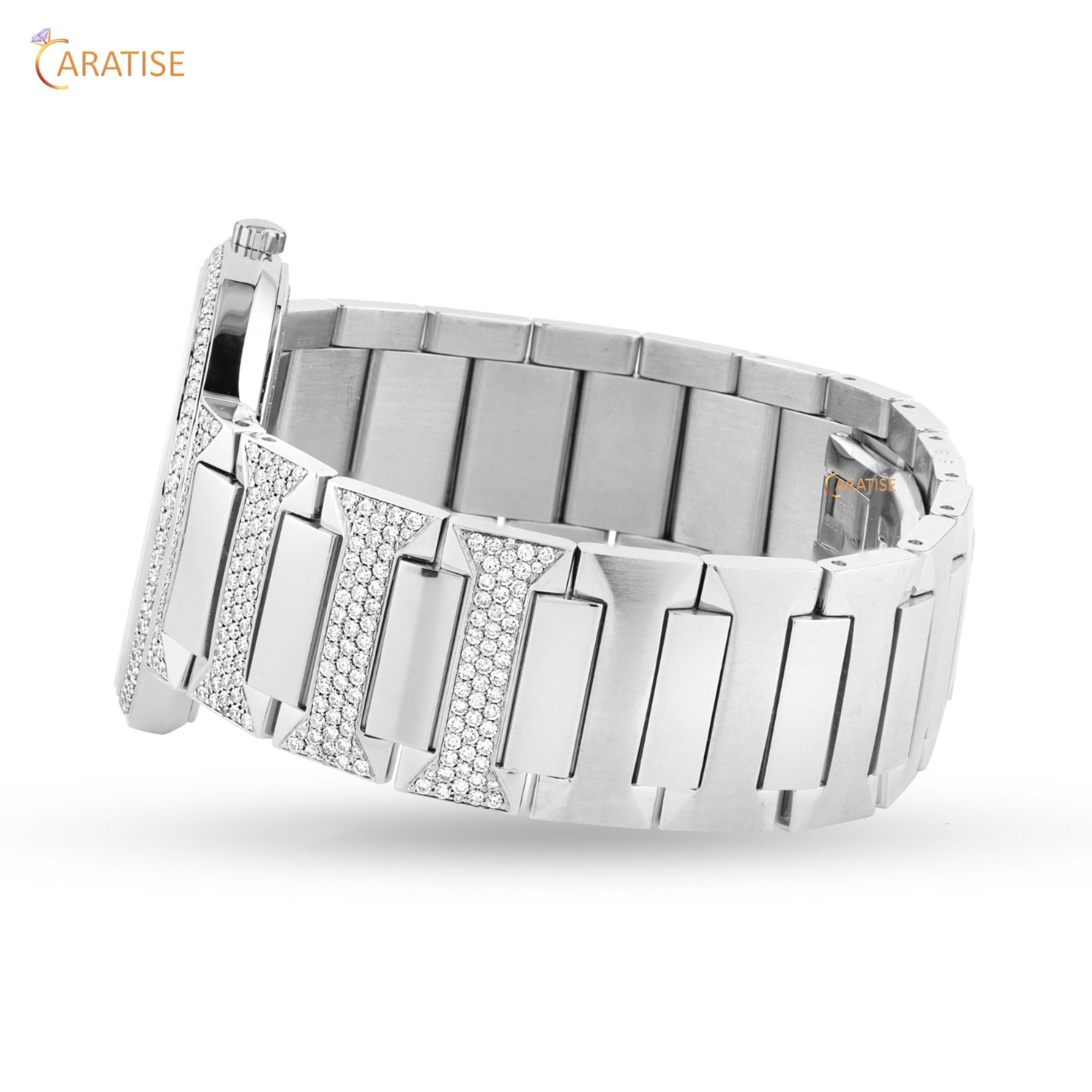 3.40 TDW Round Cut Diamond Watch | Stainless Steel | Moissanite Diamond | Glamorous Diamond Watch  | EF-VS Color
