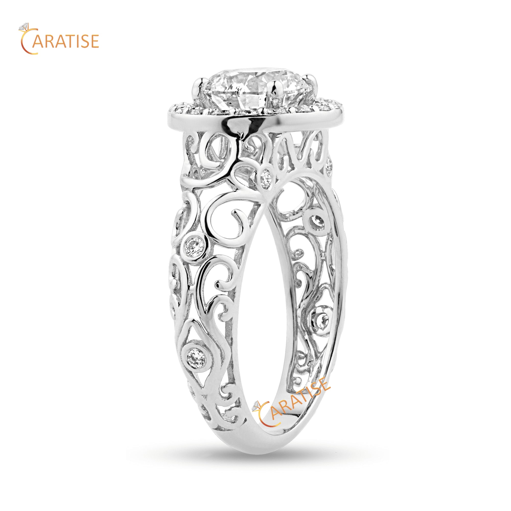 2.062 TDW Round Cut Moissanite Diamond Halo Ring 925 Silver