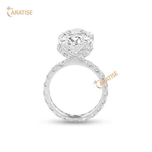 10.46 TDW Oval & Round Cut Diamond Ring With Band 925 Silver