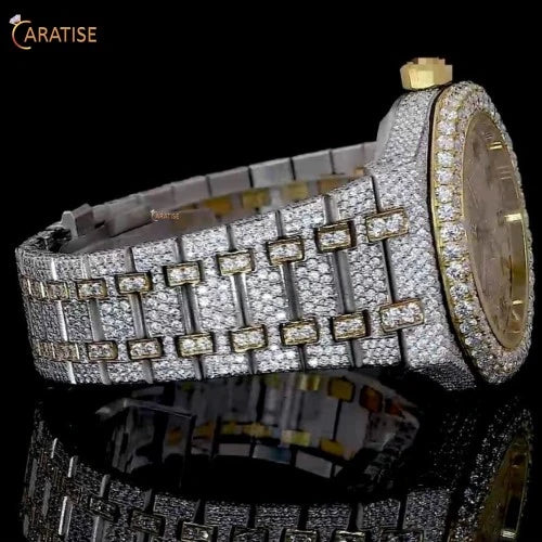 27.85 TDW Round Cut Diamond Watch | Stainless Steel | Luxury Moissanite Diamond Watch | Gift For Husband | EF-VS Color